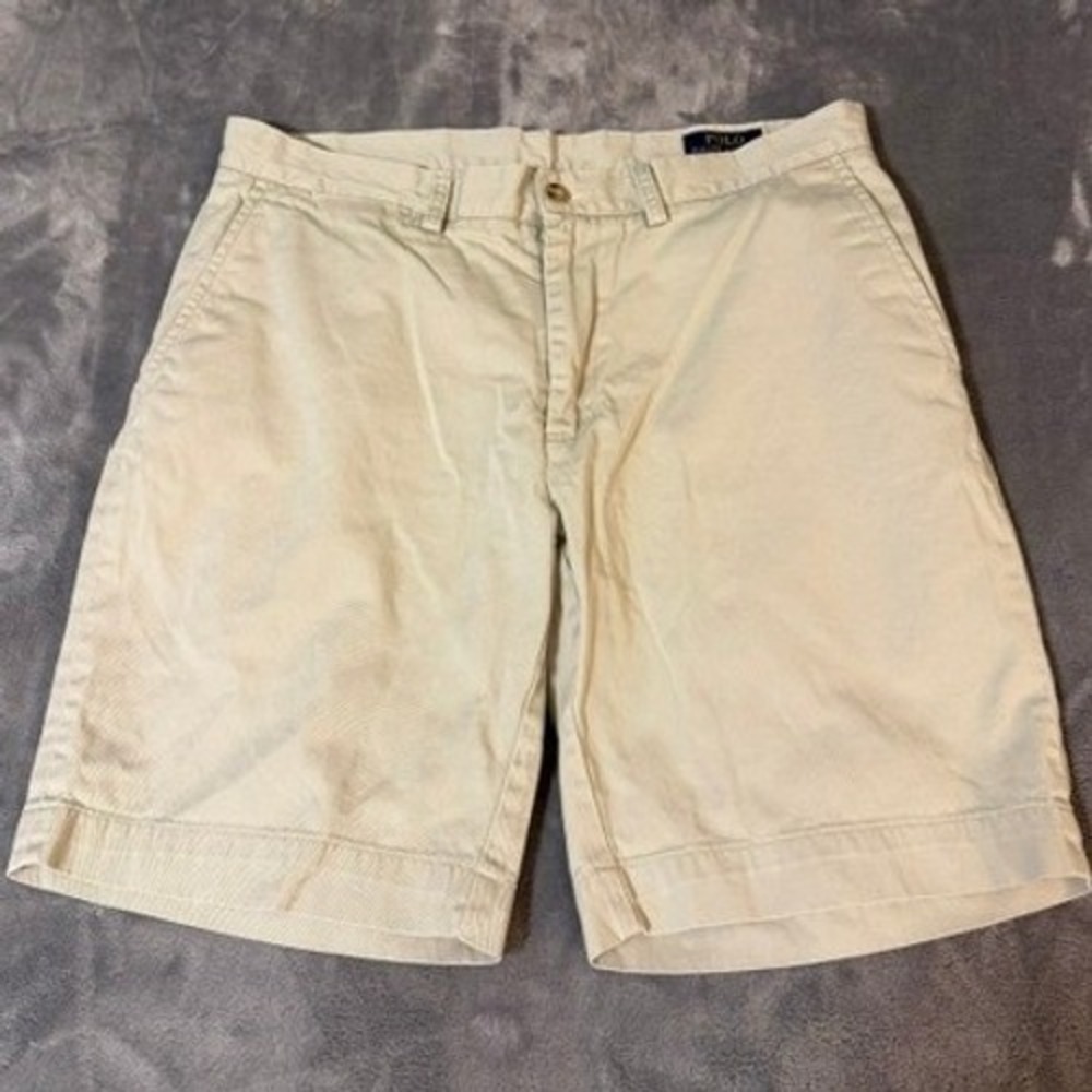 Polo Ralph Lauren Mens Tan Khaki Chino Shorts Size 33 Flat Front Cotton Twill